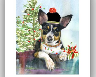 Jack Russell Terrier Christmas cards- Chihuahua mix Christmas cards- dog lovers Christmas cards- cute dog Christmas card