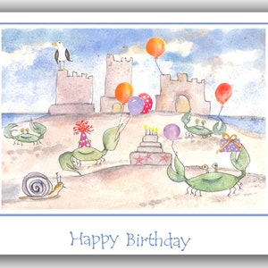 Tarjeta de cumpleaños para celebrar cangrejos, tarjetas de cangrejo de roca, tarjetas de cumpleaños para niños costeros, tarjetas náuticas para niños, tarjetas de cumpleaños para niños