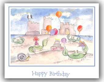 Celebrating crabs birthday card, rock crab cards, coastal children's birthday cards,  nautical kids cards, Children's birthday crds