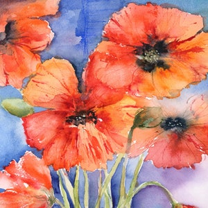 red poppy still life print-  watercolor poppy painting-  watercolor floral art- poppy painting- botanical flower print- poppies