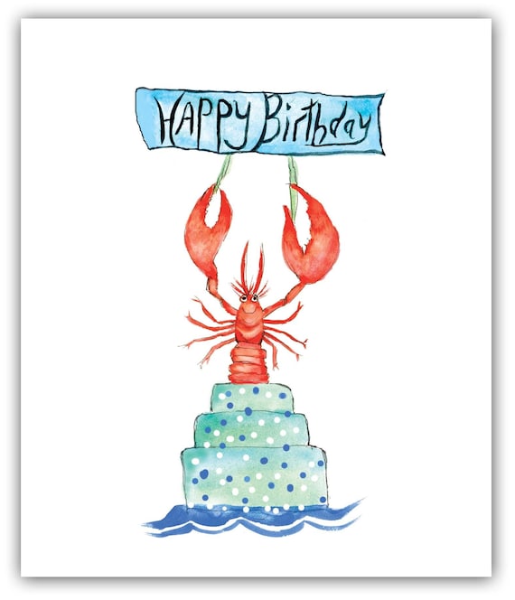 Download Lobster Birthday Card Red Lobster Card Watercolor Lobster Etsy