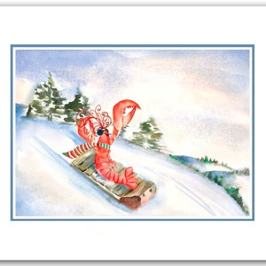 Lobster sliding Christmas cards. set of 10-  lobster lovers card, nautical Christmas, funny christmas cards- nautical christmas cards