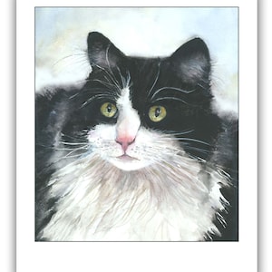 cartões de nota de gato de smoking - arte de gato - cartões de nota para amantes de gato de smoking - cartões de aquarela de gato de smoking - arte de gato de smoking - gato preto e branco