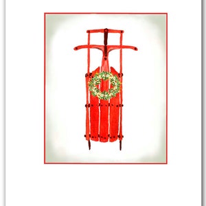 Christmas sled cards- greeted red sled Chistmas cards-  Red holiday sled- sled Christmas cards