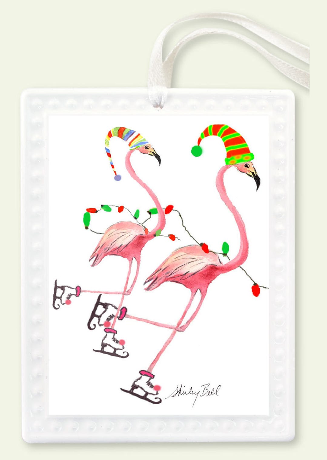 Skating Flamingos Ornament Flamingo Ornament Nautical Decoration Pink
