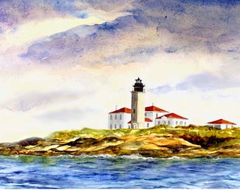 Beavertail light house watercolor, Jamestown, RI  lighthouse Giclee print. coastal print. watercolor art. seascape. Rhode Island coast