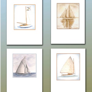 zeilboot-notitiekaarten- catboat-notitiekaarten- J.Boat-kaarten- Schoener-aquarelkaarten- aquarelzeilboten- in doos verpakte notitiekaarten- blanco kaarten
