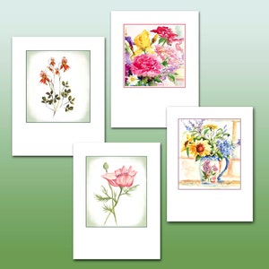 cartões de agradecimento - cartão de columbinas - cartão de peônias - cartões de girassóis - cartões florais em aquarela - papelaria floral.