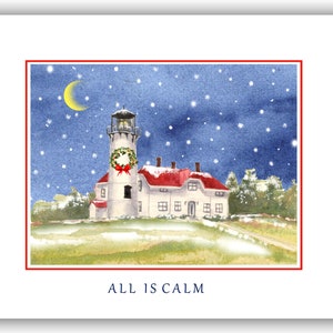 Cartes de Noël du phare de Chatham, Cape Cod MA, cartes de Noël de Cape Cod. Cartes de solstice d’hiver. Cartes de phare de Noël.