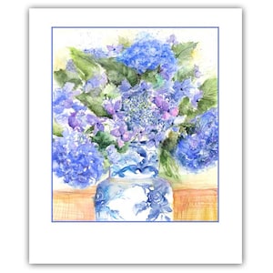 Cartes de note d'hortensia bleu. coffret. art floral bleu. cartes d'aquarelle d'hortensia. aquarelle botanique. bonnet dentelle peinture hortensia