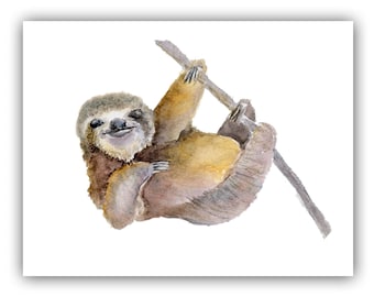 sloth card, sloth blank card, sloth lovers card, sloth art, sloth card , sloth art- sloth watercolor, thank you cards