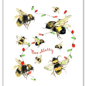 Biene-Weihnachtskarten-Bienen-Aquarell-Weihnachtskarte-Bienenmalerei-Natur-Kunstwerk-Honigbiene-Bienenliebhabergeschenk-Bienenhaltergeschenk