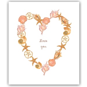 cartão de coração dos namorados - coração de aniversário - coração de concha de amor - coração náutico - envio de cartões de amor - cartões de coração personalizados - cartão em branco