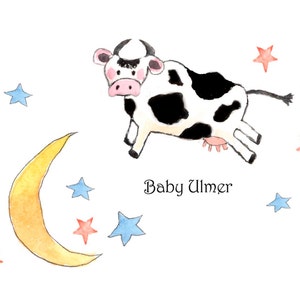 Kuh springt über den Mond Baby Anmerkungskarten - individuelle Babykarten - Babypartykarten - Kuh über Mond - Baby Dankesnotizen