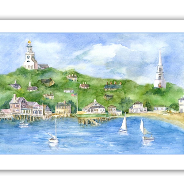 Nantucket skyline note cards-Nantucket Mass notecards- Nantucket greeting cards -Nantucket coastal cards