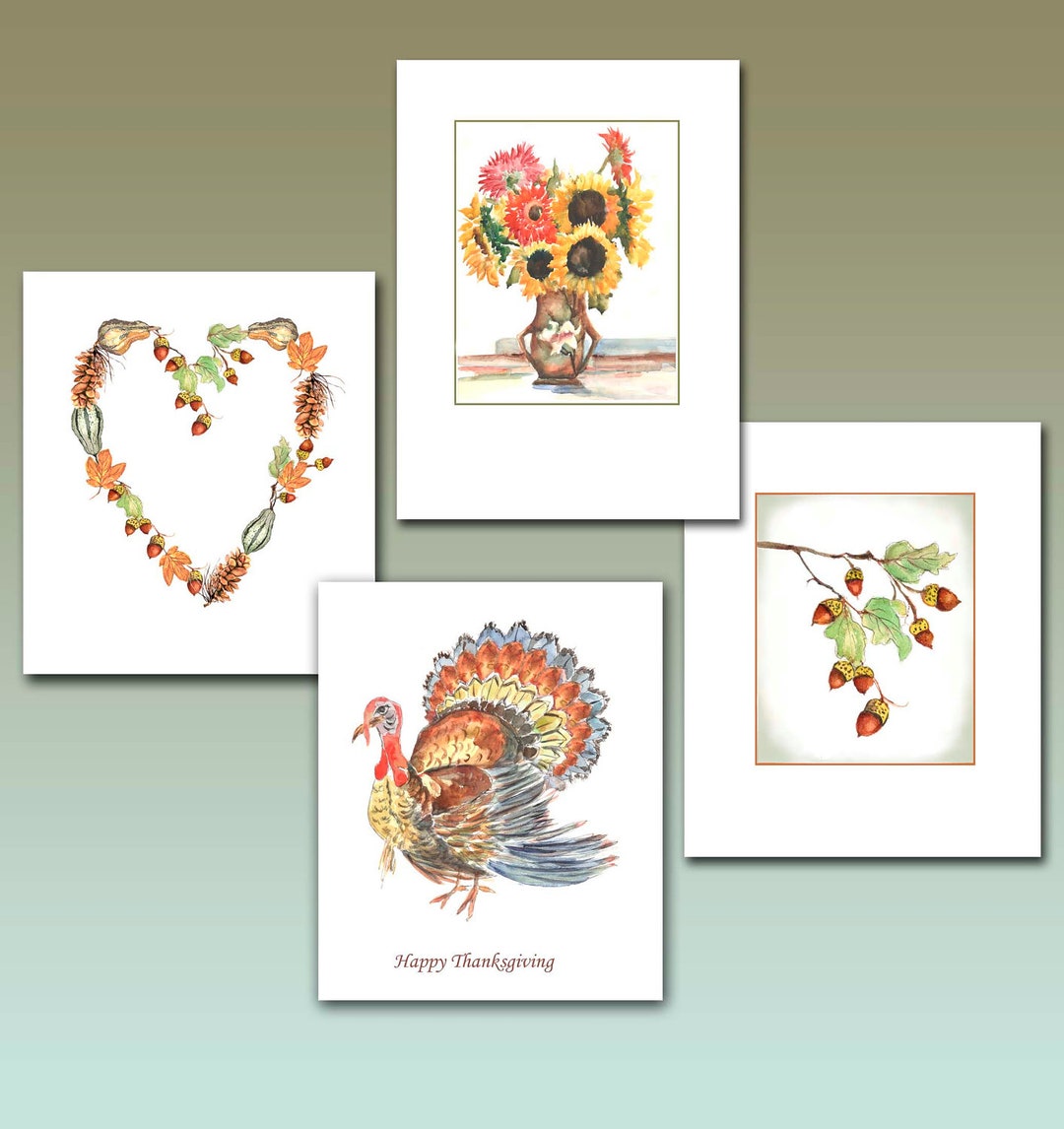 Fall and Thanksgiving Notecards. 6 Blank Boxed Set. Watercolor ...
