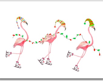 Flamingo Christmas cards-  Tropical Christmas cards-  10 greeted boxed set-  funny Christmas cards-  holiday flamingo cards.