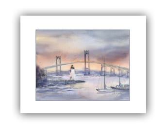 Newport bridge cards- Newport RI card-Goat Island note cards- Newport Rhode Island watercolor art-  Rhode Island coast art