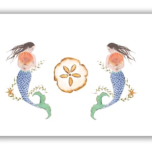 Cartes de correspondance sirène - cartes d'art côtières - coffrets de cartes - art de sirène aquarelle - art de sirène - notes de remerciement sirène