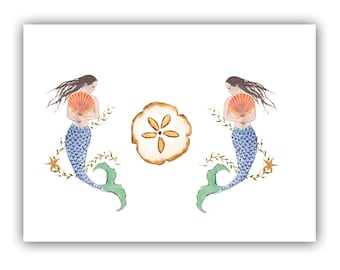 mermaid note cards-  coastal art cards- boxed sets of cards-  watercolor mermaid art - mermaid art- mermaid thank you notes