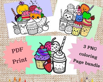 Coloring page bundle cute coloring sheet sweet treat favor coloring printable page for kids and adult food kawaii coloring page for children