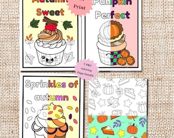 Coloring simple kawaii autumn bundle page kids food fall themed bold coloring book cute printable birthday party favor adult coloring sheet