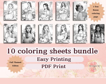 Floral fall grayscale coloring page kawaii fall printable stress relief gift fall friends coloring page fall color printable page for adults