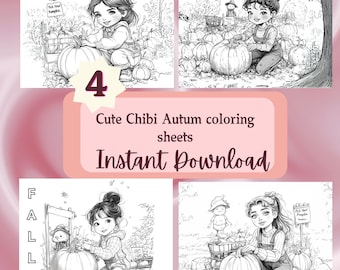 kawaii coloring page for children birthday cute coloring page printable autumn coloring page stress relief gift fall chibi coloring sheet