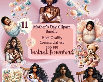 First time mom watercolor PNG invitation set Mother's day clip art illustration set mother and baby digital sticker bundle junk journal kit