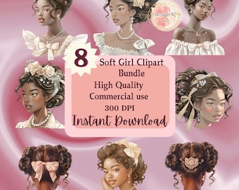 Victorian black girl pink bow whimsical junk journal kit PNG bundle digital planner woman clipart Scrapbook Paper print craft project pack