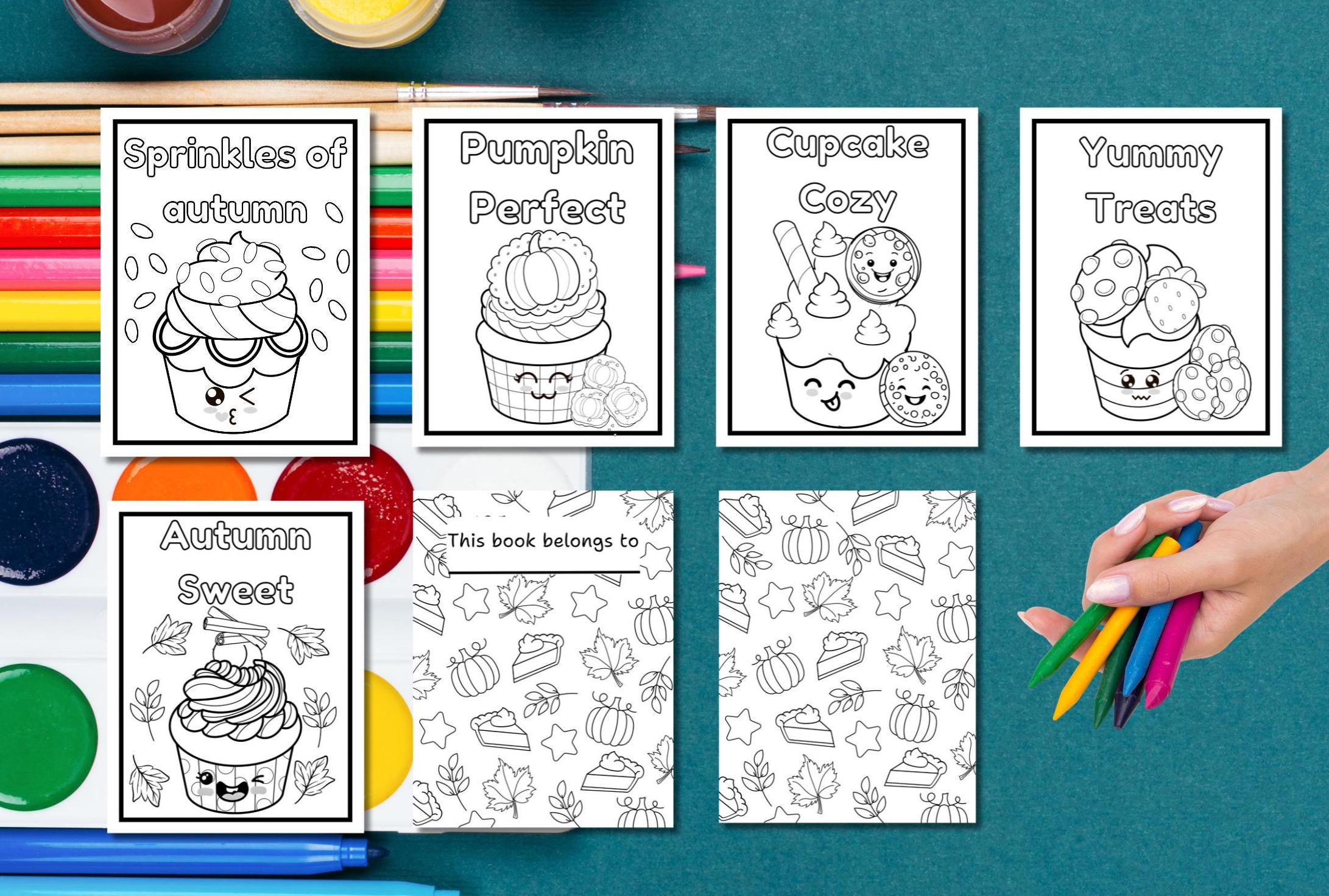 Coloring Simple Kawaii Autumn Bundle Page Kids Food Fall Themed Bold ...