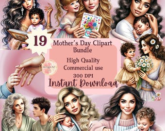 Mother's Day PNG sticker bundle Digital Mother's Day graphic Motherhood clipart collection Mother and child illustration First Mother's Day