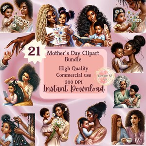 Happy Mother&#39;s Day clip art PNG Sublimation bundle pack watercolor mother and child illustration Junk journal scrapbooking Mother&#39;s Day gift
