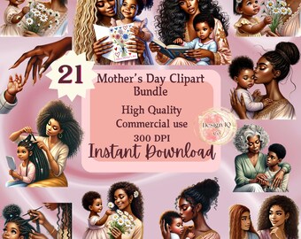 Happy Mother's Day clip art PNG Sublimation bundle pack watercolor mother and child illustration Junk journal scrapbooking Mother's Day gift