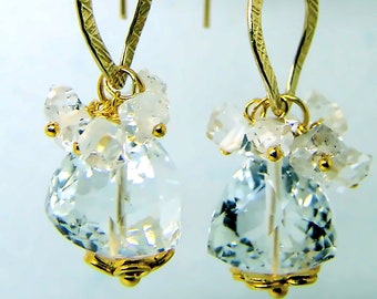 Herkimer Diamond Rock Crystal Gemstone Chandelier Earrings Vermeil Sterling Silver