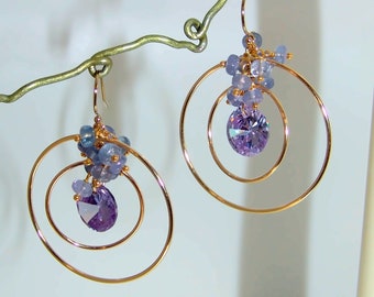 14k Gold Filled Tanzanite Quartz Rondelles Hoop Earrings  Gemstone Briolette Earrings