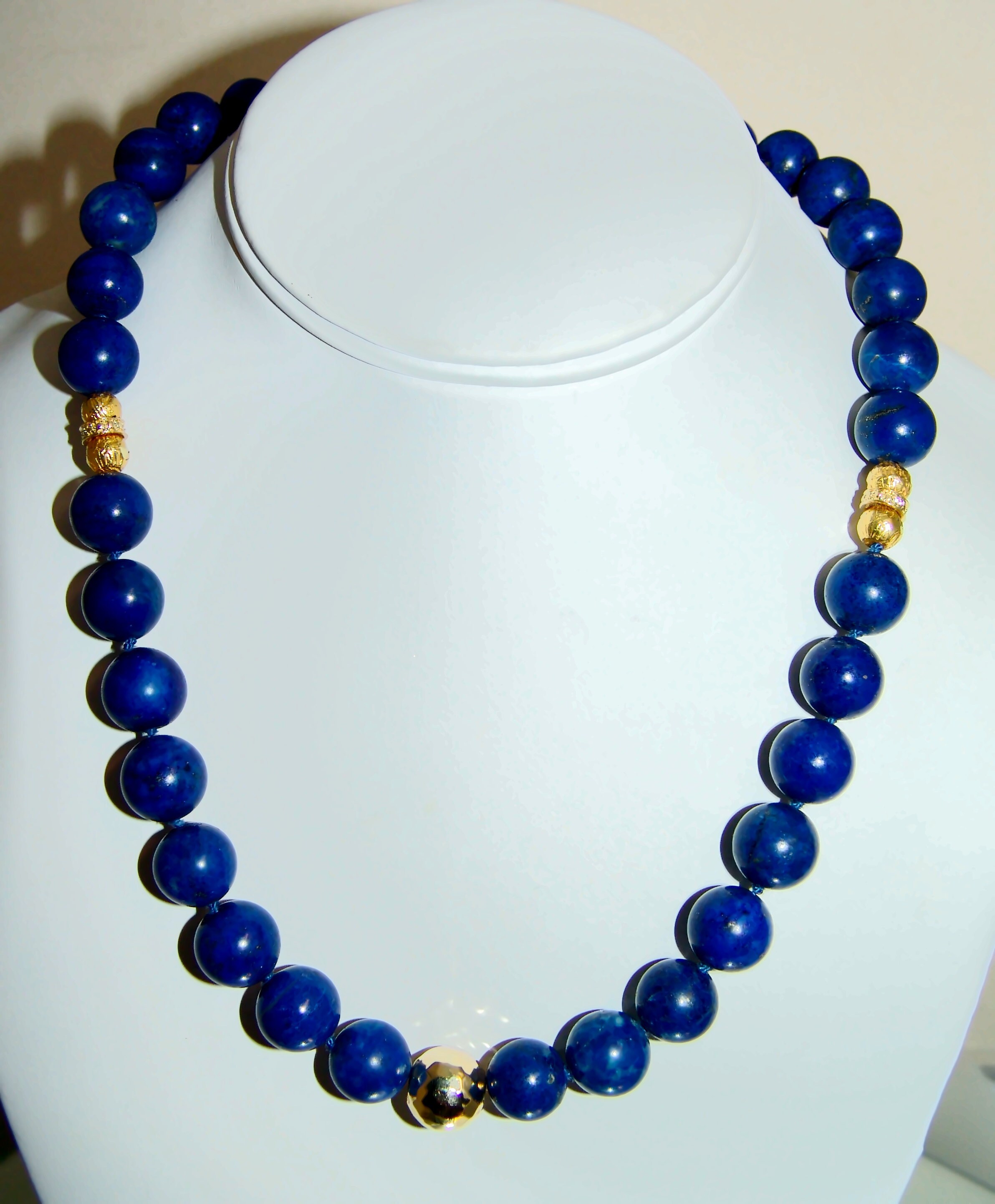 14k Gold Lapis Lazuli Gemstone Strand Necklace Vintage - Etsy