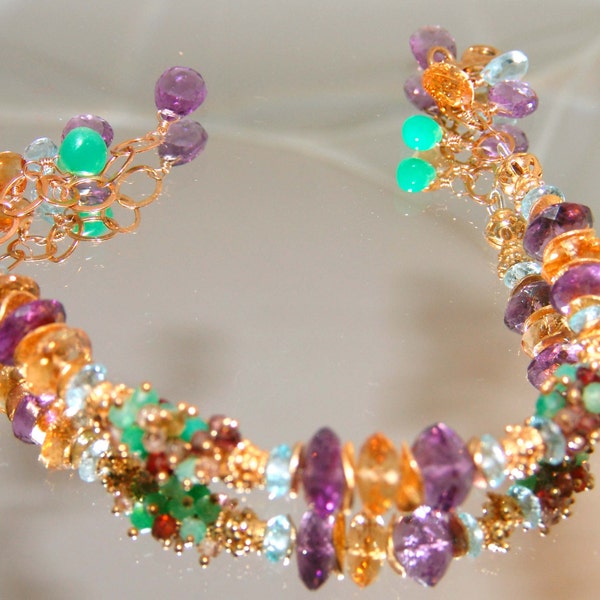 Reserved for Grace 22k gold vermeil german cut rondelle  amethyst citrine blue topaz chrysophrase bracelet