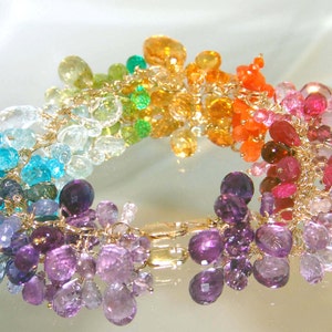 14k Gold Filled Bracelet Rainbow Gemstone Bracelet Briolette Charm Bracelet Cluster Bracelet Made to Order image 5