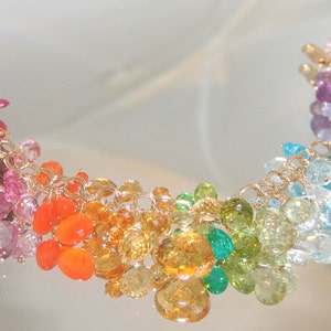 14k Gold Filled Bracelet Rainbow Gemstone Bracelet Briolette Charm Bracelet Cluster Bracelet Made to Order image 6