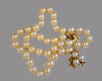 14k Gold Diamond Clasp  Akoya Saltwater Pearl Necklace Bridal