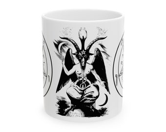 DemonOLogical - Baphomet and Pentagram - Ceramic Mug, (11oz, 15oz)