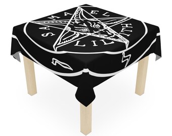 Pentagram (Baphomet) "La Clef de la Magie Noire" White - Tablecloth (55.1" × 55.1") (140 cm × 140 cm) - DemonOLogical