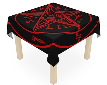 Pentagram (Baphomet) "La Clef de la Magie Noire" Red - Tablecloth (55.1" × 55.1") (140 cm × 140 cm) - DemonOLogical