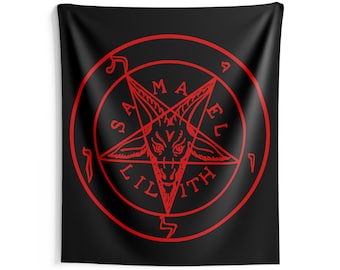 DemonOLogical - Pentagram Baphomet - Black-Red - Indoor Wall Tapestries