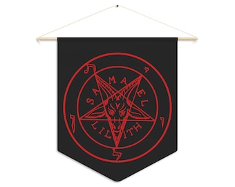 DemonOLogical - Baphomet Pentagram - Black-Red - Pennant 45.7 cm × 53.3 cm (18" x 21")
