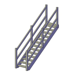 May include: A wooden staircase with a handrail on both sides. The stairs are made of light brown wood and the handrails are made of dark brown wood.