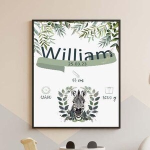 Zebra Birth Dates Poster, Personalized Birth Gift,Print Gift For New Baby,Nursery Decor, Baby Birth Gift Digital, Baby Shower Gift Digital