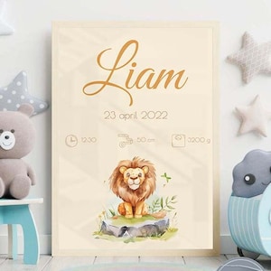 Lion Birth Dates Poster, Personalized Birth Gift,Print Gift For New Baby,Nursery Decor, Baby Birth Gift Digital, Baby Shower Gift Digital