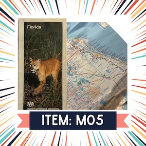 M05 - Mapas de carreteras antiguos: mapas plegables completos / Efímeras de viaje, diarios antiguos, papel de collage, decoración retro / Florida